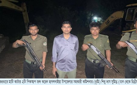 ফেনীর ছাগলনাইয়ায় অবৈধভাবে মাটি কাটায় ২টি এস্কেভেটর অকেজো ও ২টি পিকআপ জব্দ